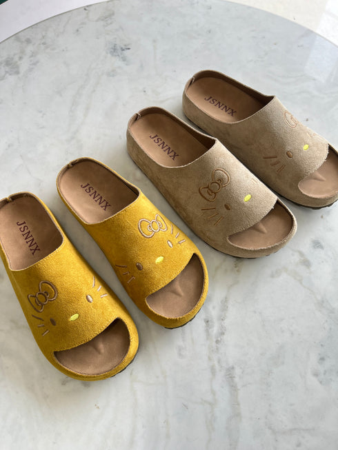 Kitty Print Open Toe Slide On